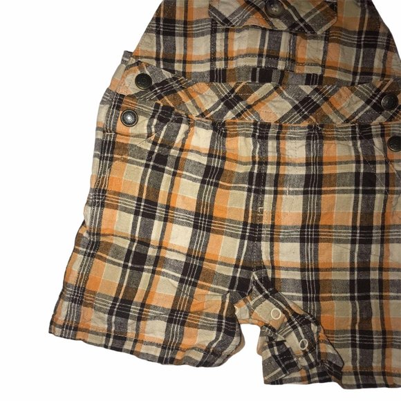 Janie & Jack Plaid Brown Orange Shortalls 3-6 Mo - Picture 3 of 7